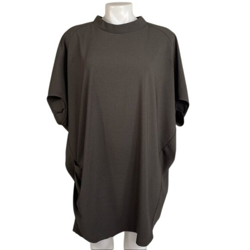 Mock Neck Oversized Tunic T-Shirt Dress Dark Gray Short Sleeve Relaxed Fit - Picture 1 of 9